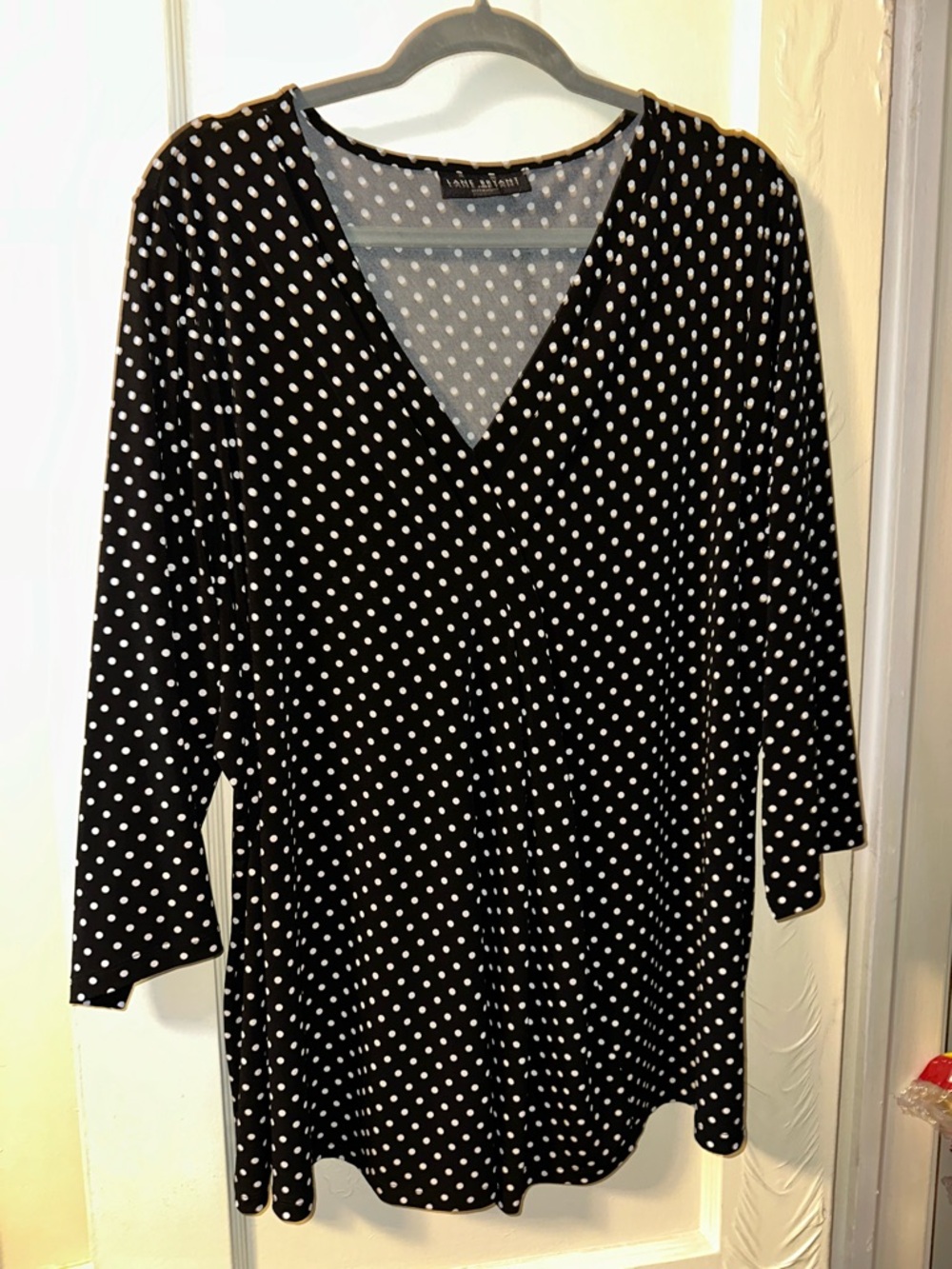 Lane Bryant Black & White Polka Dot V-Neck Tunic